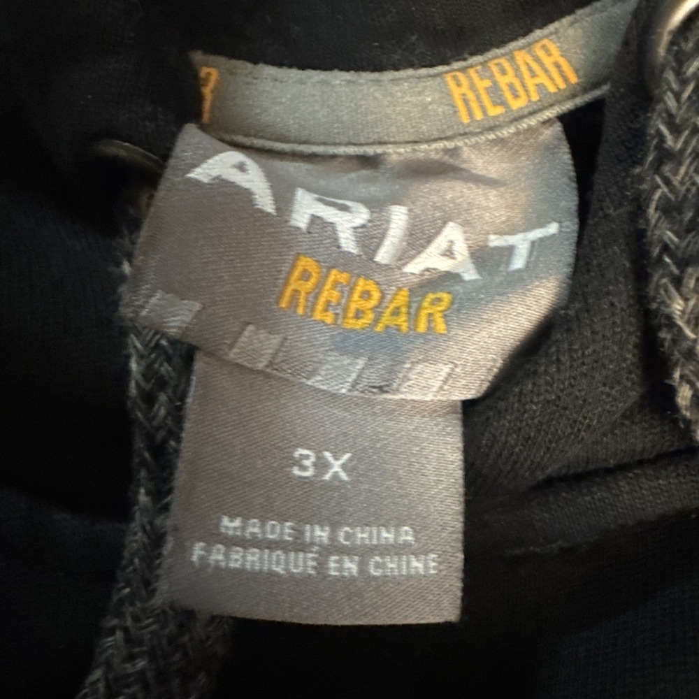 Ariat‎ Rebar Black Fleece Hooded Pullover Hoodie Embroidered Size 3XL XXXL - Picture 3 of 11